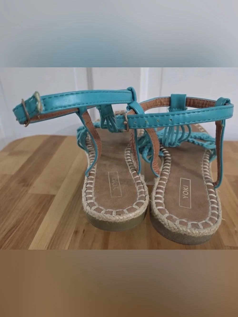 Yoki Teal Braided Macramé Espadrille Sandals